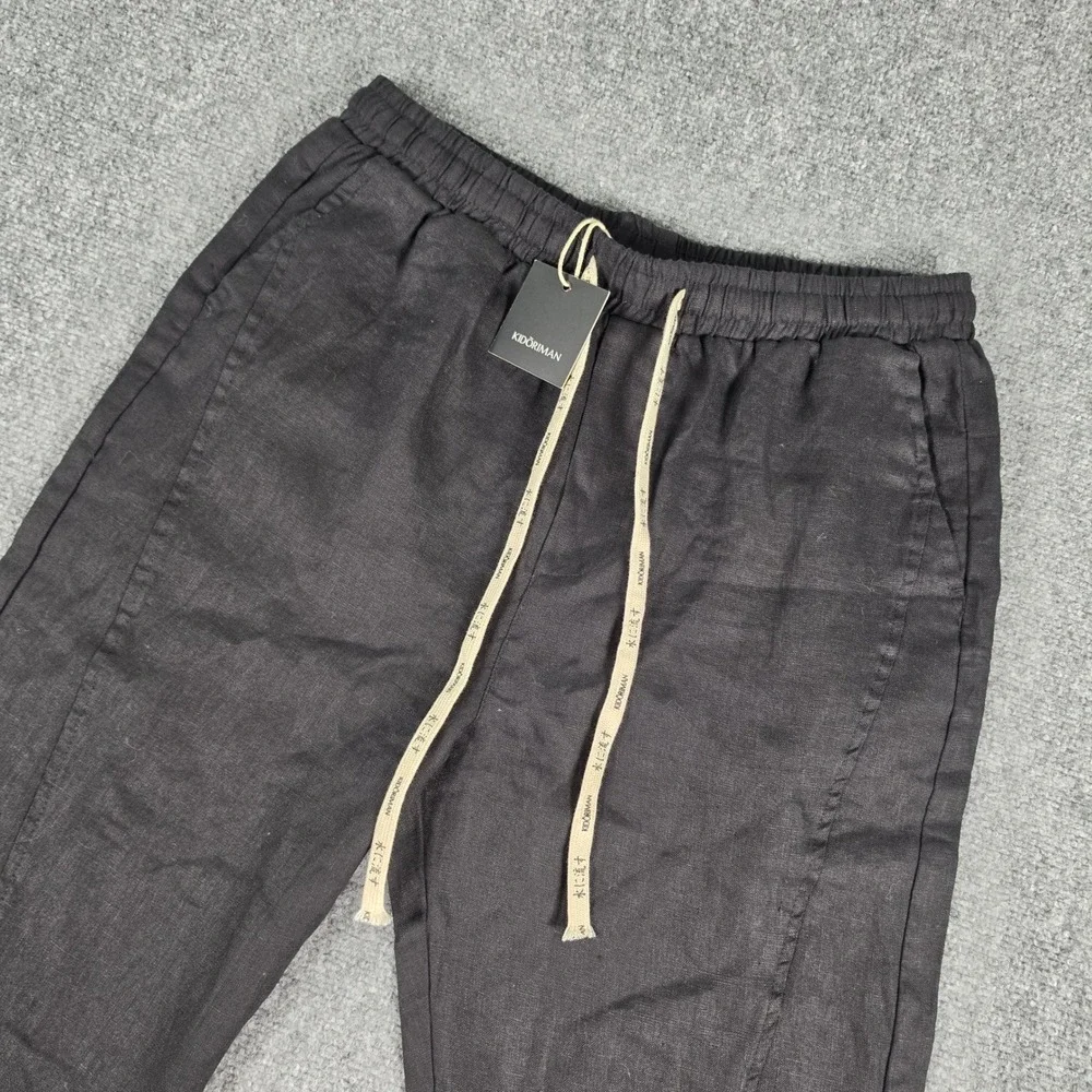 Kidoriman Linen Pants Mens XL Black Drawstring Streetwear Trousers NWT